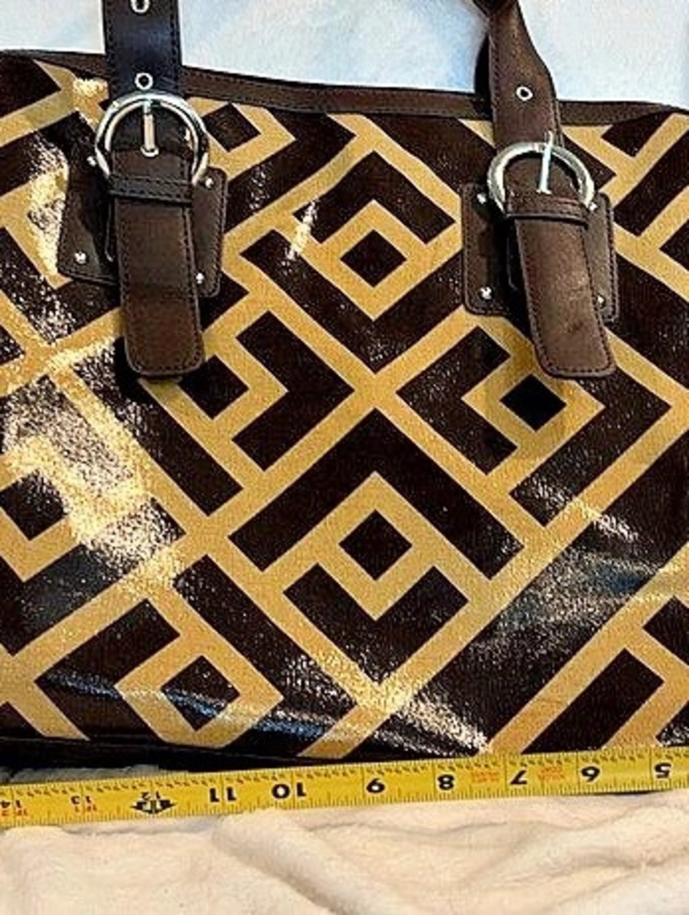 Franklin Covey Geometric Satchel in Brown & Gold